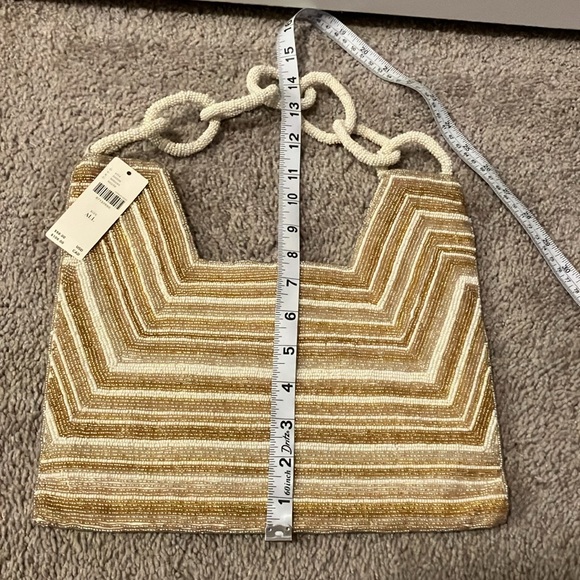 NWT | ANTHROPOLOGIE Beaded Square Shoulder Bag, Beige & Cream - Picture 5 of 9